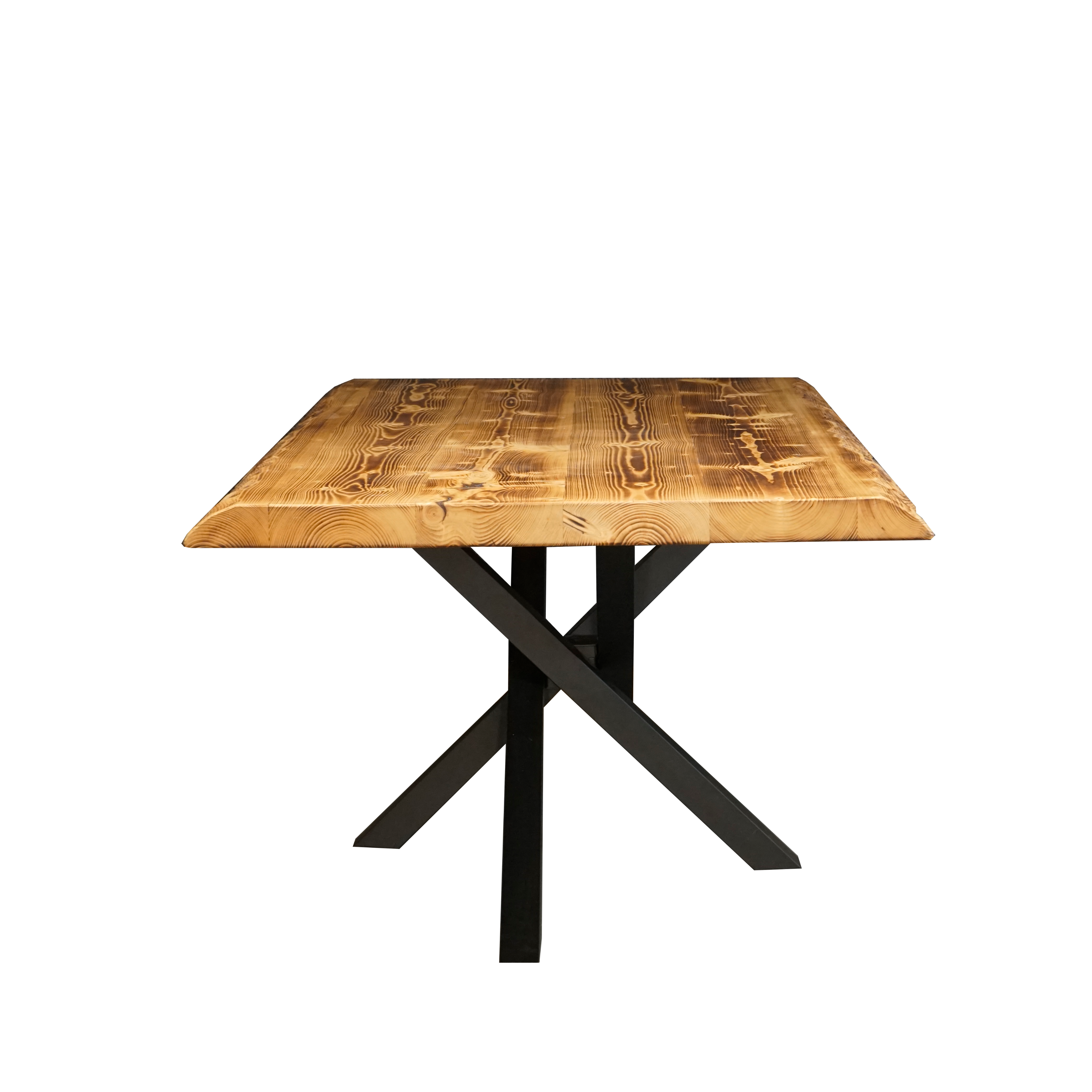 Massivholztisch "Schwarzwaldkraft" mit Baumkante – 100 cm breit – geflammt