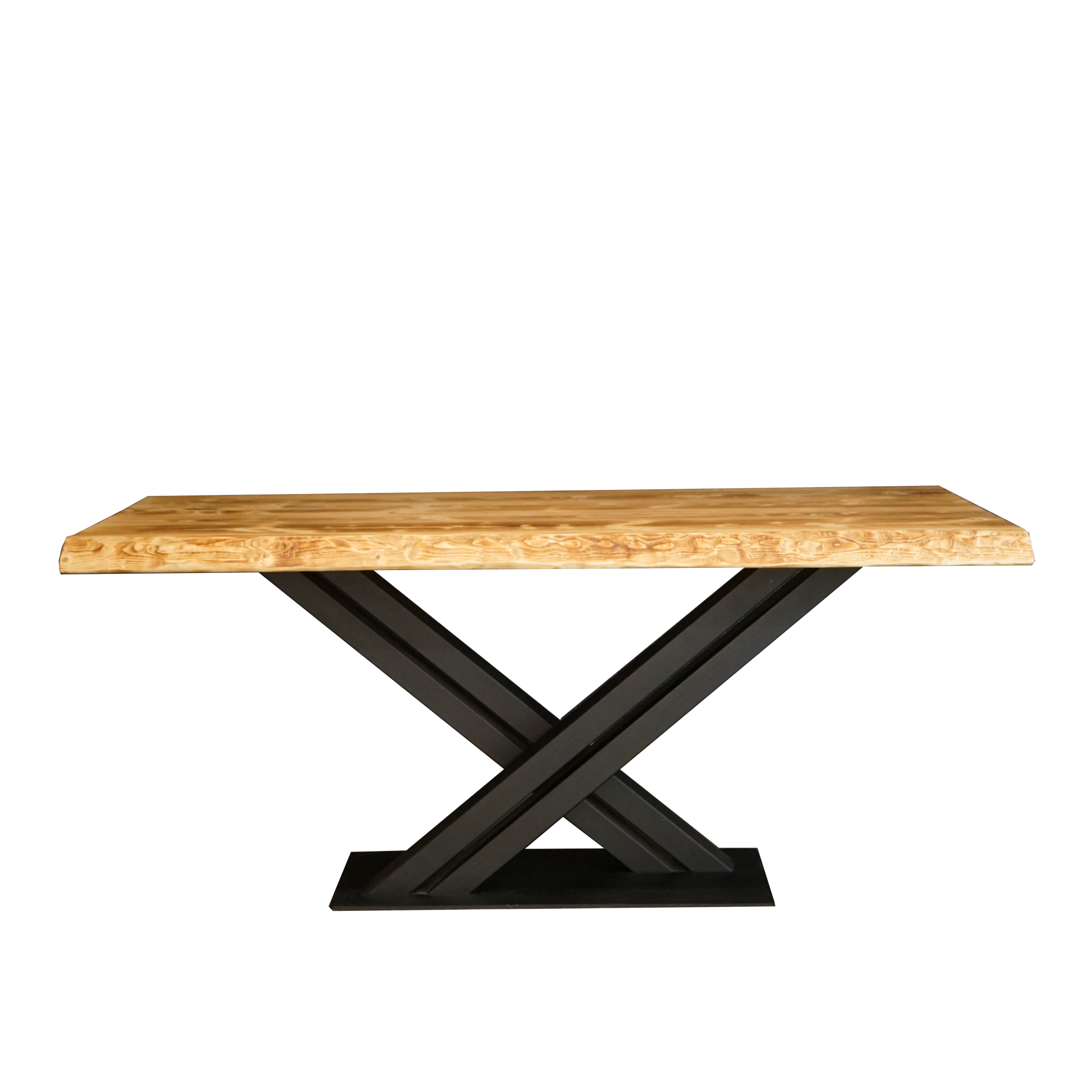 Massivholztisch "Schwarzwaldkraft" mit Baumkante – 100 cm breit – geflammt