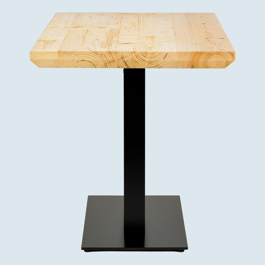 Gastro-Tisch "Mahlzeit" aus Massivholz - hell, Schweizer Kante, Metallgestell