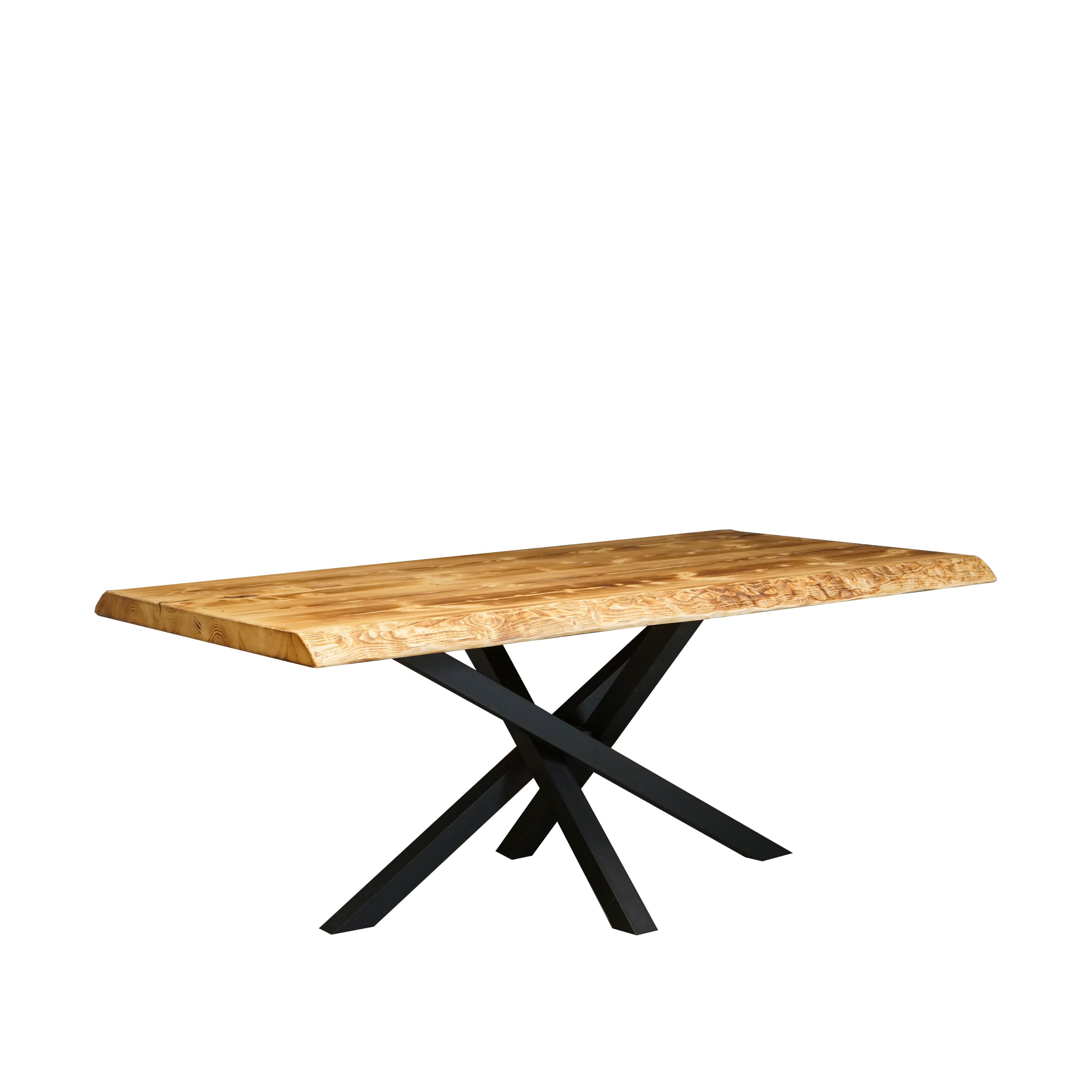 Massivholztisch "Schwarzwaldkraft" mit Baumkante – 80 cm breit – geflammt