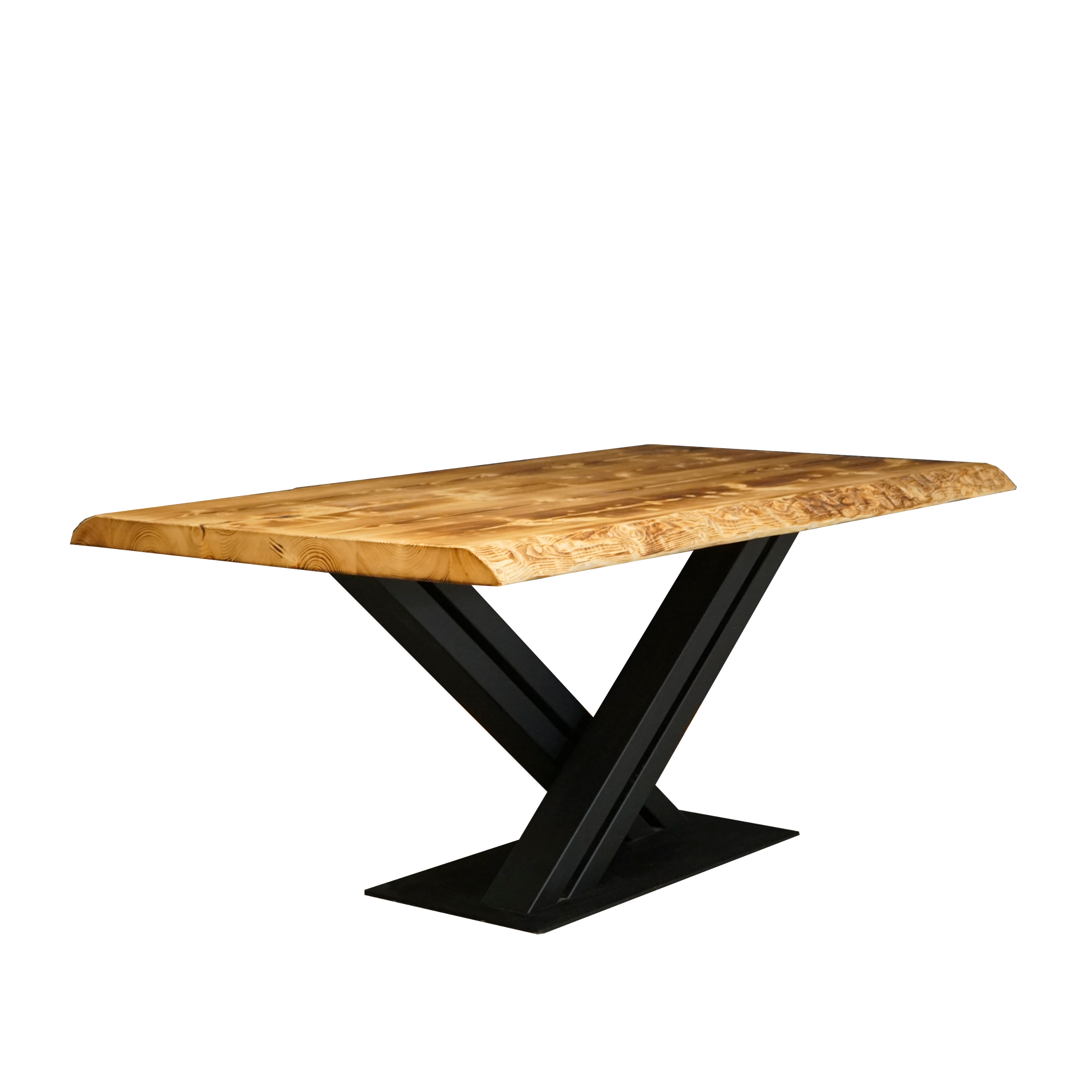 Massivholztisch "Schwarzwaldkraft" mit Baumkante – 80 cm breit – geflammt