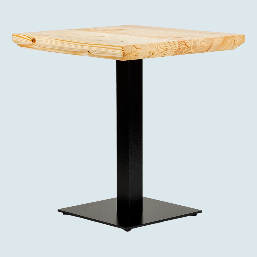 Gastro-Tisch "Mahlzeit" aus Massivholz - hell, Schweizer Kante, Metallgestell