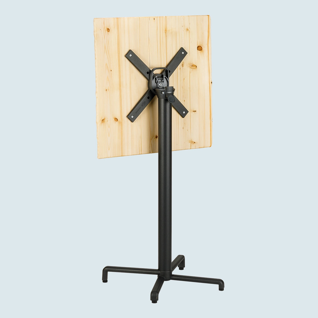 Klappbarer Gastro-Stehtisch "Prost" aus Massivholz - hell, Baumkante, Metallgestell