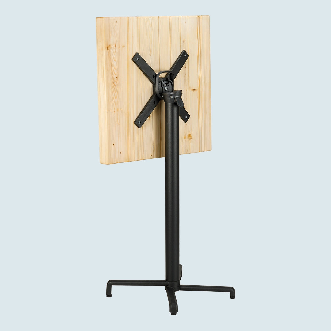 Klappbarer Gastro-Stehtisch "Prost" aus Massivholz - hell, gerade Kante, Metallgestell