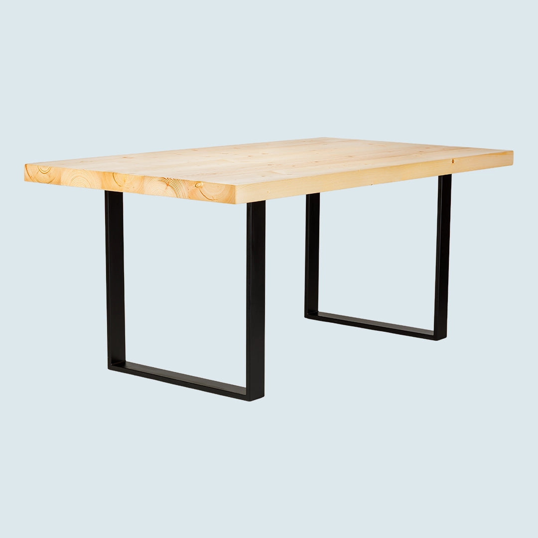 Massivholztisch "Schwarzwaldkraft" – hell, gerade Kante, Metallgestell, in verschied. Größen