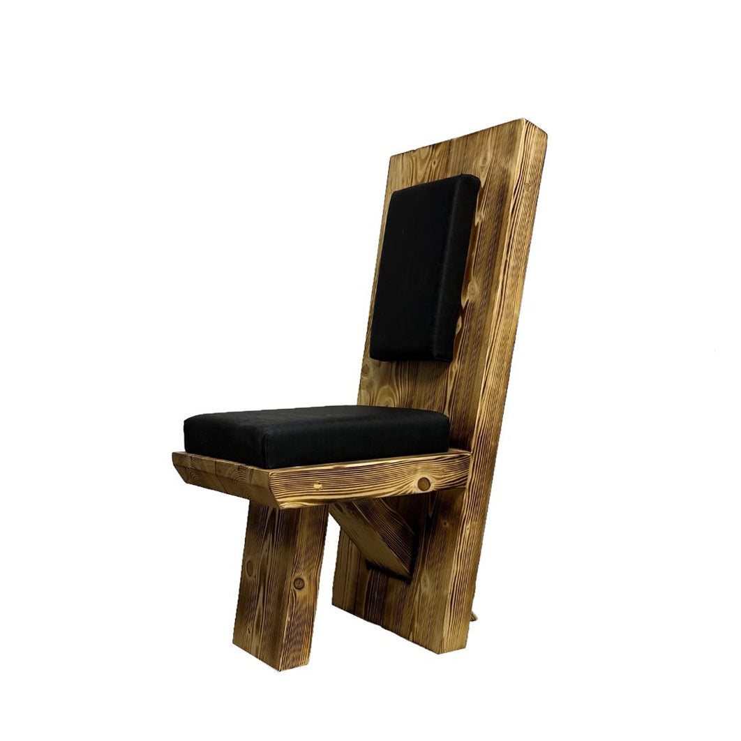 Geflammter Massivholz-Stuhl mit Polster - Schrägansicht